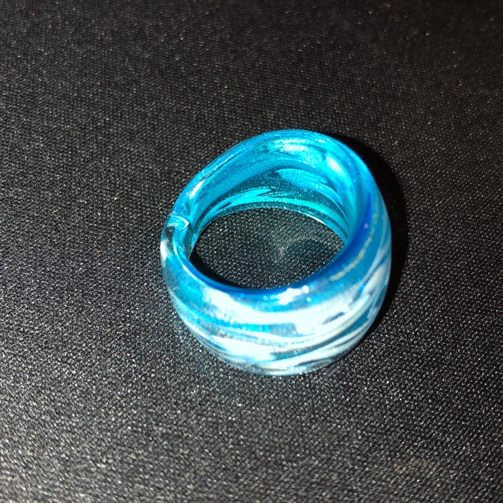 Glass Over-Sized Statement Ring - White Blue Swirl - image 6